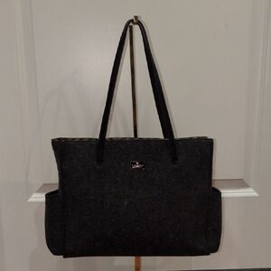 Burberrys Blue Label Wool Felt Charcoal Grey Shoulder Bag Purse Nova Check